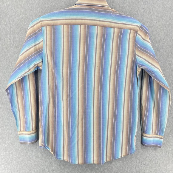 Bugatchi Mens Coastal Striped Button Down Shirt Large Blue Brown Long Sleeve - Picture 3 of 8